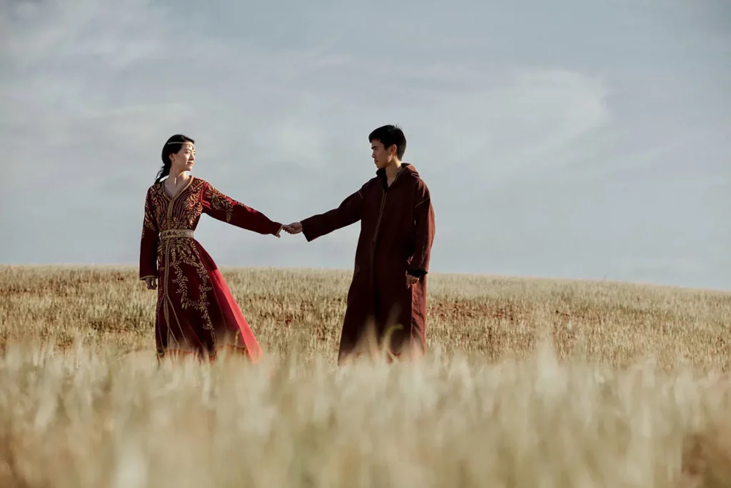 bride and groom in nature morocco wedding