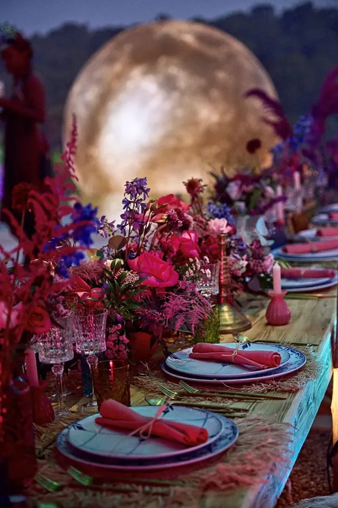 Elegant wooden wedding table with floral touch